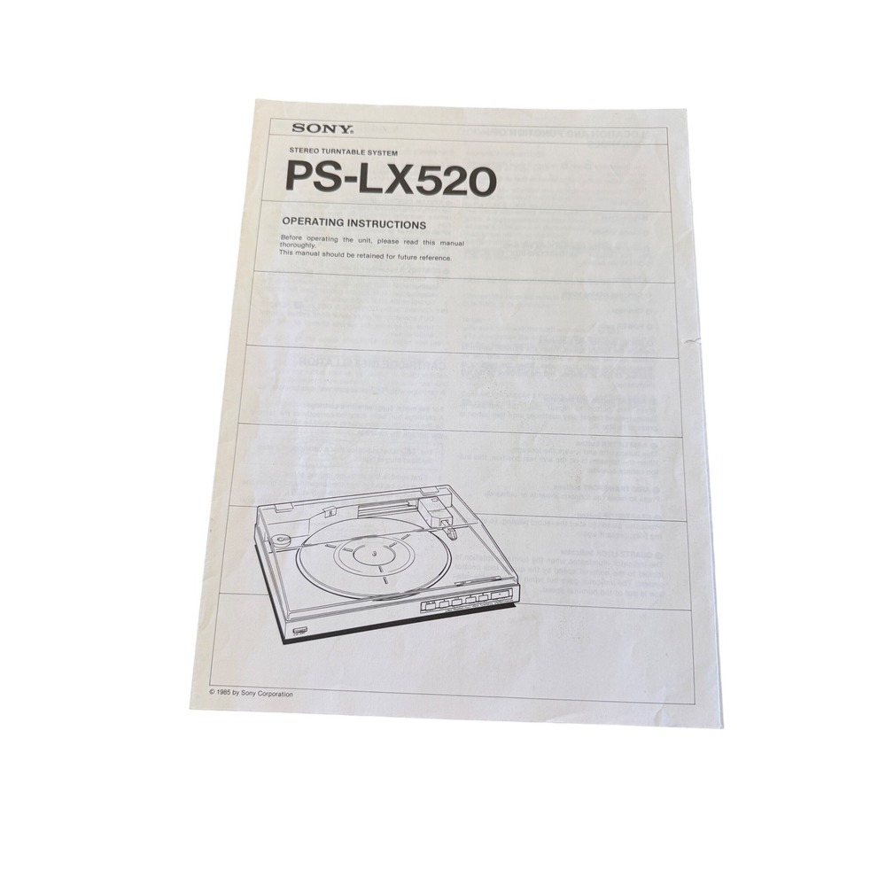 Vintage Sony PS-LX520 Stereo Turntable Operating Instructions Manual 1985